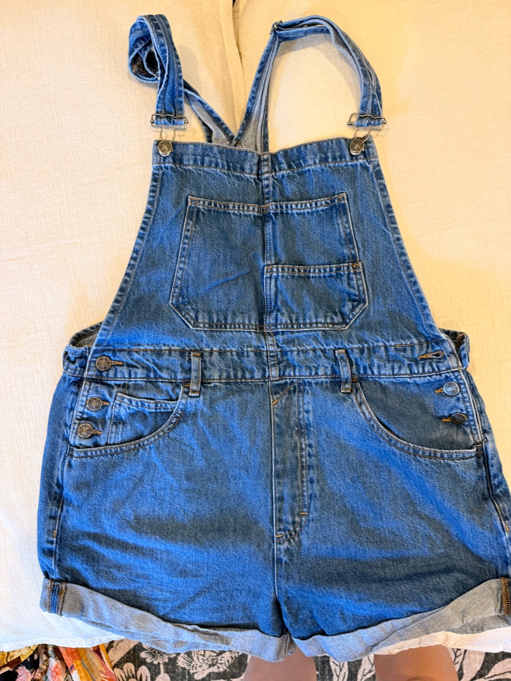 We The Free Blue Denim Short Overalls
